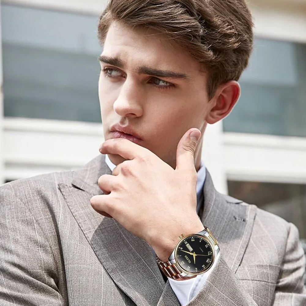 Olevs Men's Steel Black-Surface Waterproof Stainless Luminous Stylish Watch